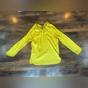 Forenza Yellow/Green Satin Tie Neck Blouse M